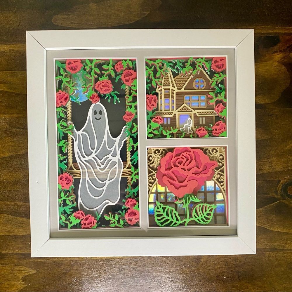 3D Ghost & Roses Halloween Shadowbox - Picture 5 of 6